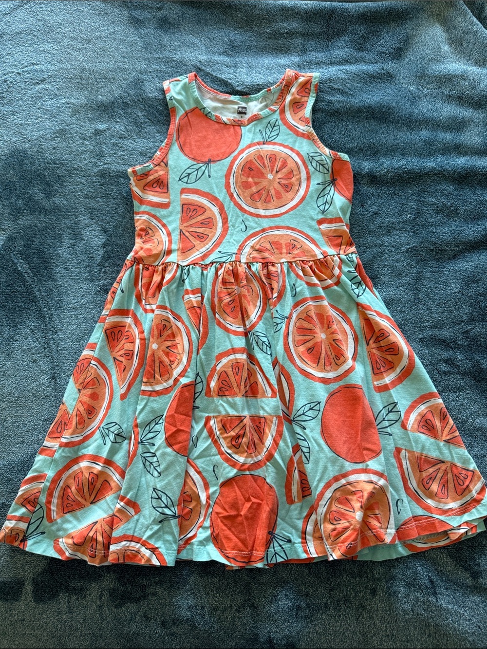 Tea Collection Aqua and Orange Citrus Print Tank Dress